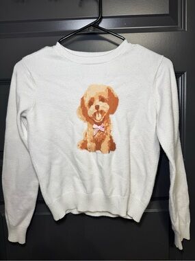 White Sweater with Cute Puppy Graphic and ribbon bow